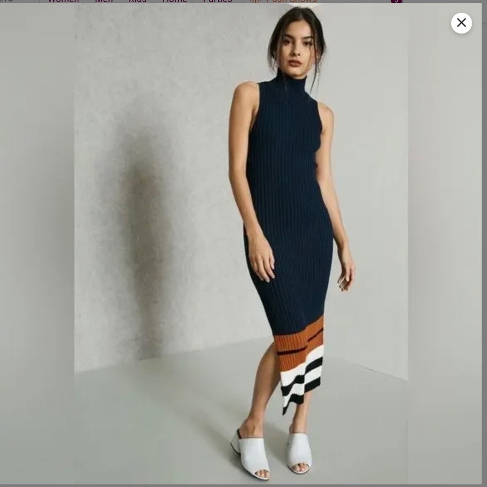 Obey Marina Navy Striped Midi Sweater Dress. Medium. EUC. Navy/White/Deep Orange